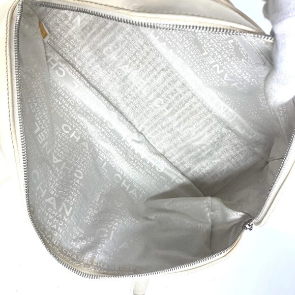 CHANEL CC CC Mark logo Tote Bag Shoulder Bag Hand Bag Leather/Canvas Beige/White - Picture 12 of 16